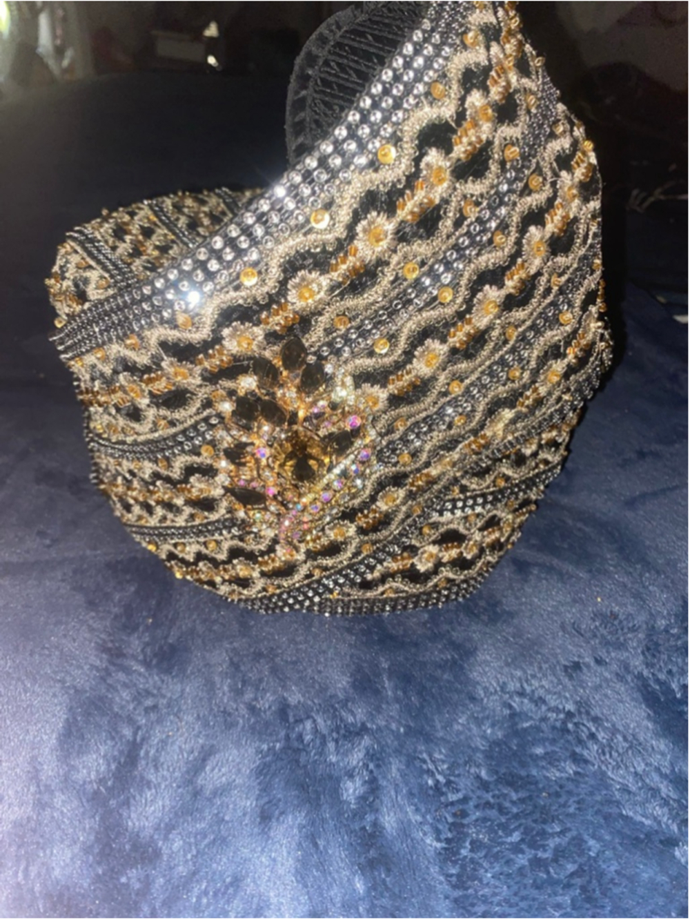 Women's Whittall & Shon Black & Gold Embellished Hat, One Size